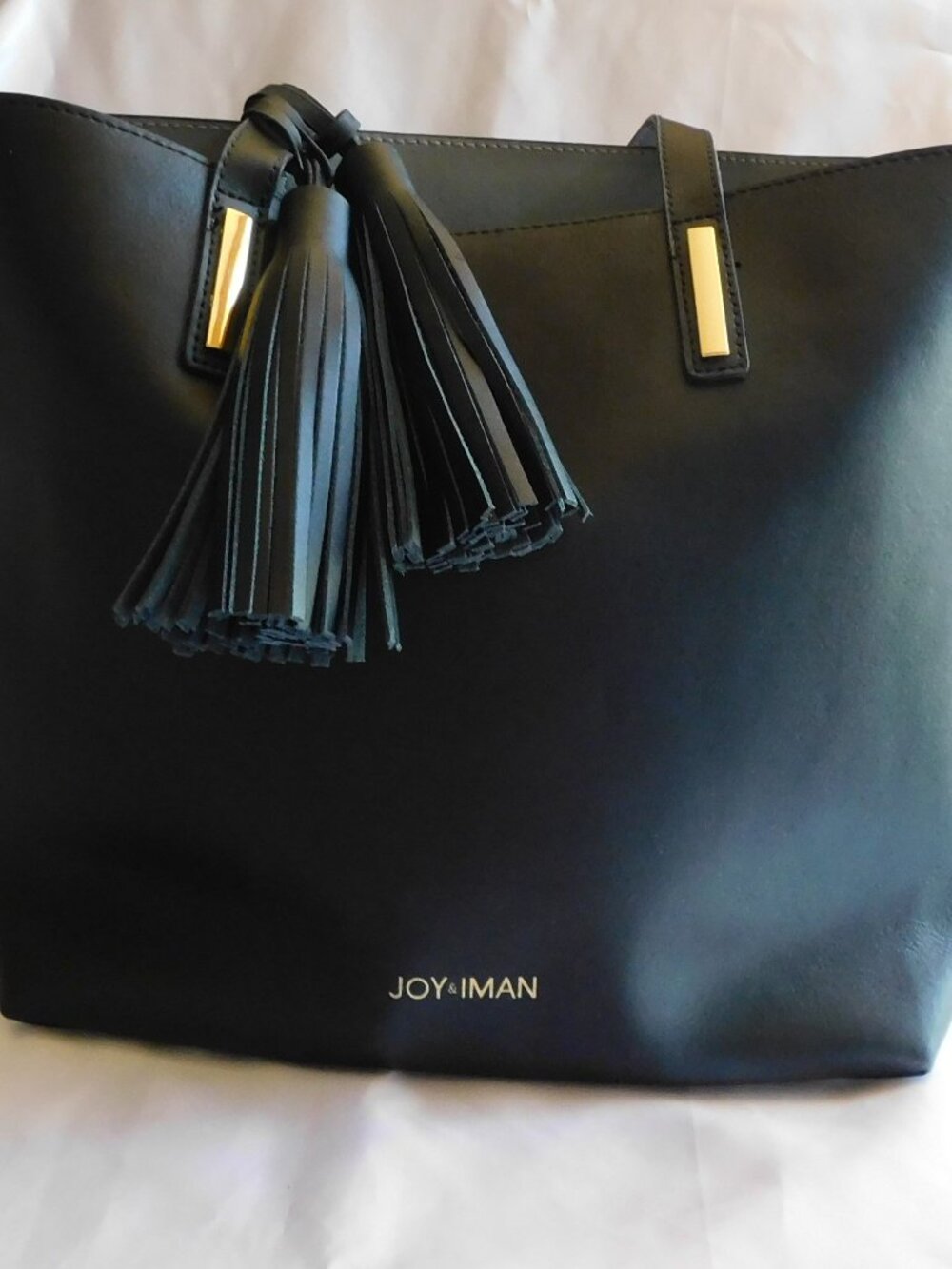 Joy + Iman Large Black Leather Organizer Handbag